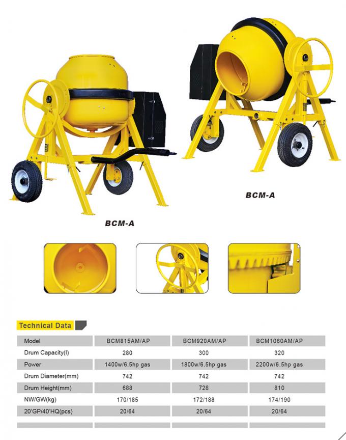 Rulo Taşınabilir Beton Mikseri Makinesi Gaz Motoru Yuvarlak Saplı 1.0mm 1